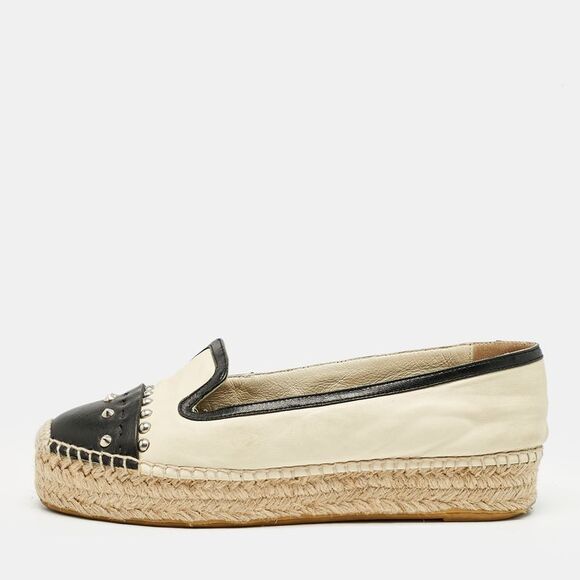 Alexander Mcqueen Beige/black Leather Studded Espadrille Flats Size 37,All Products : American Fashion Style Bags On Sale